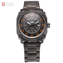 Shark Army Auto Date Calendar Black Orange Stainless Steel Band Analog Quartz Military Male Clock Men Sports Watches /SAW140