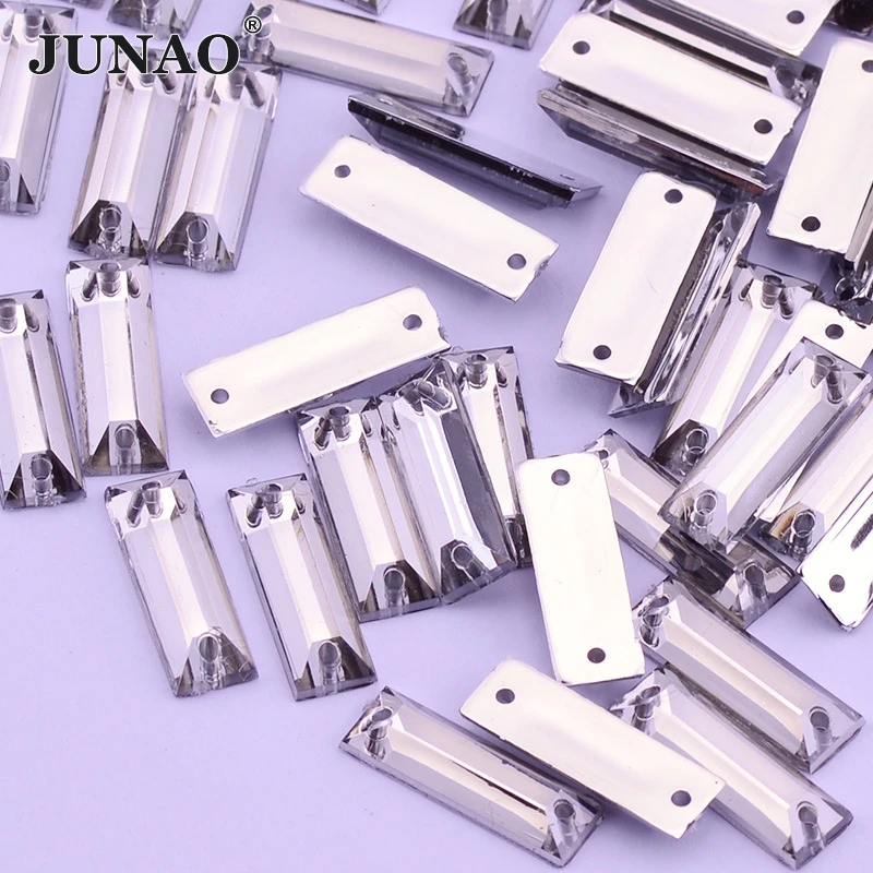 

JUNAO 5*15mm Sewing Clear Crystals Flatback Rhinestones Sew On Crystal Stones Rectangular Acrylic Strass Beads For DIY Clothes