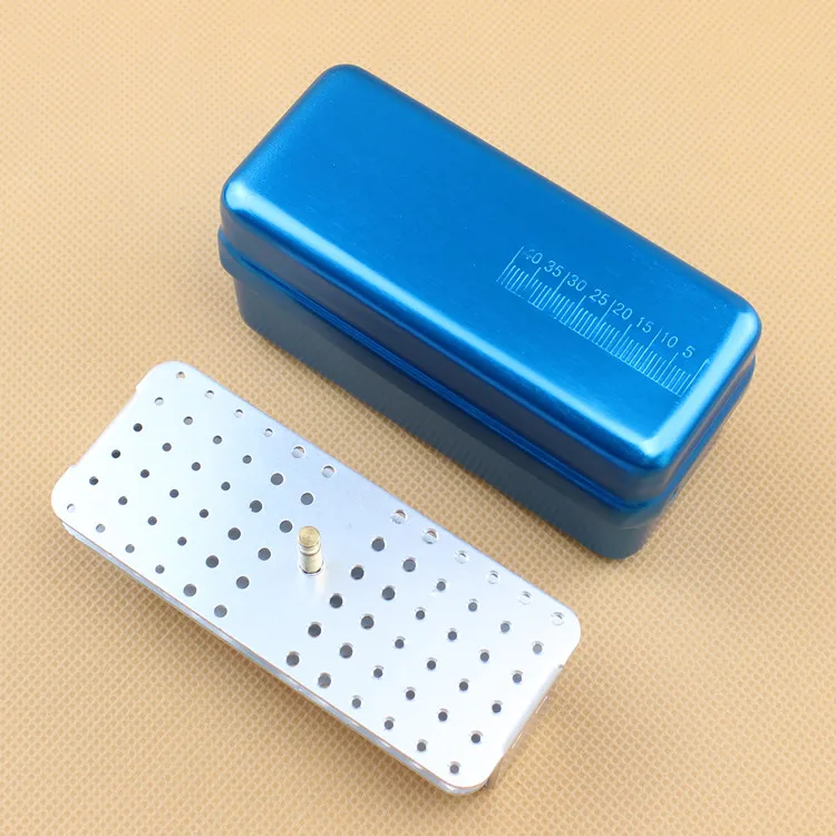 1 шт. алюминиевая коробка для стоматологической дезинфекции автоклав стерилизатор чехол боры Endo держатель файлов 72 Отверстия для боров стоматологический инструмент - Цвет: blue