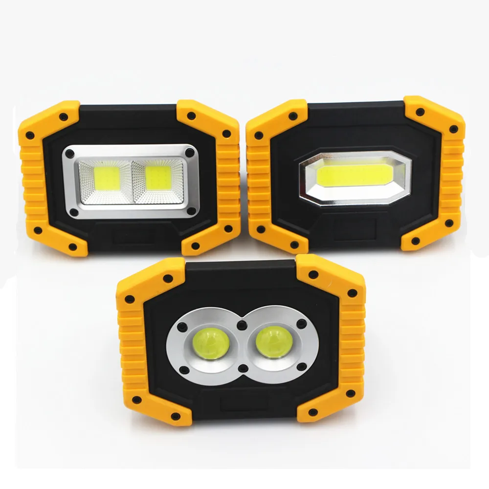 3 modo de Trabalho ao ar Luz de Acampamento Levou Holofotes Cob Portátil 20 w Livre Luz 18650 Bateria Recarregável Portátil Lanternas 4 18650 bateria recarregável 3-modo lanternas portáteis