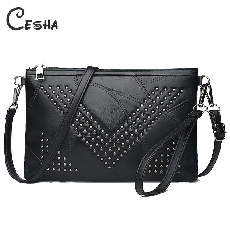 الأزياء خليط جلد الغنم المرأة حقيبة يد الأزياء الجمجمة تصميم حقيبة كتف الإناث برشام Crossbody حقيبة اليوم حقيبة صغيرة