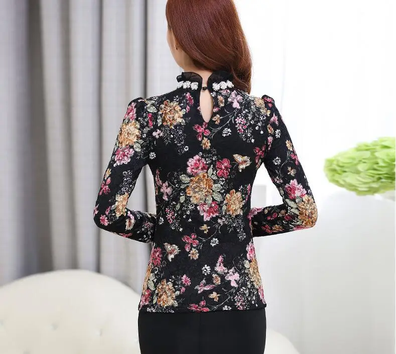 2018 Женская Цветочная кружевная блузка camisa feminina с длинным рукавом рубашка со