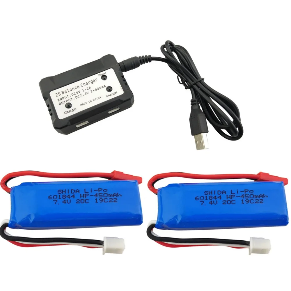 

2PCS 7.4V 450mAh lithium battery with 2 in 1 charger for wltoys K969 K979 K989 K999 P929 P939 Remote control car Accessories