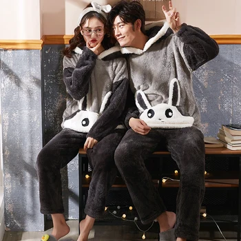 

Autumn and Winter Men Pajamas Set Women Pajama Couples Pijama Set Coral Fleece Pyjama Flannel Nightgowns
