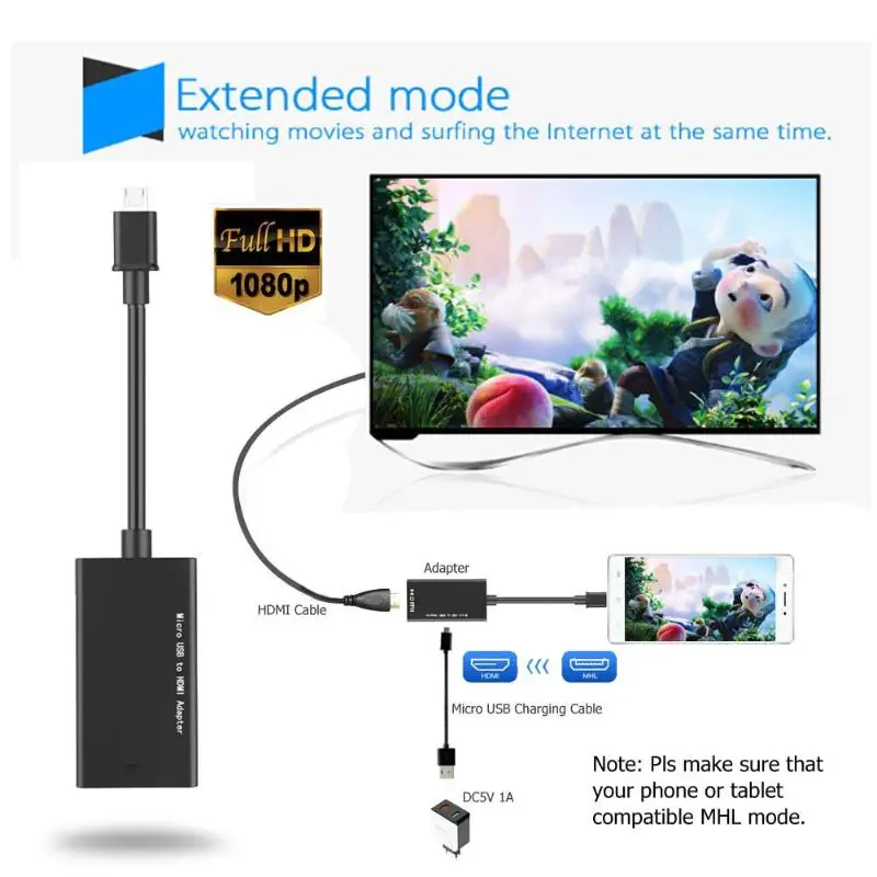 Кабель адаптер с Micro USB папа на HDMI мама 5 контактным Мама 11pin папа| |