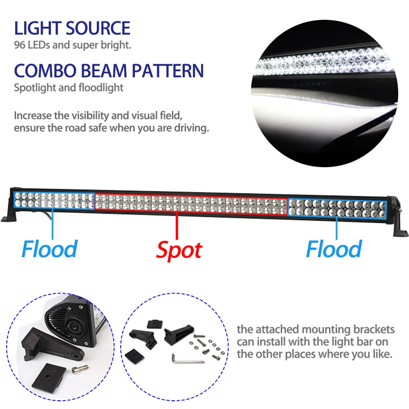 Offroad 288 Вт 50 дюймов светодиодный свет комбо луч бар+ лобовое стекло монтажные кронштейны комплект+ жгут проводов для Jeep wrangler YJ 1987-1995