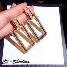 Новое поступление, модные серьги против аллергии, женские золотые и черные квадратные серьги с кристаллом, женские серьги большого размера, вечерние свадебные серьги