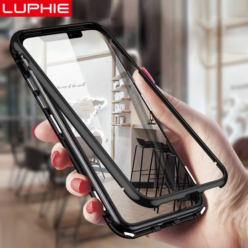 Магнитный чехол LUPHIE для iPhone X XS Max XR, металлический бампер, прозрачная задняя крышка из закаленного стекла для iPhone 8, 7, 6, 6S Plus, магнитный чехол s