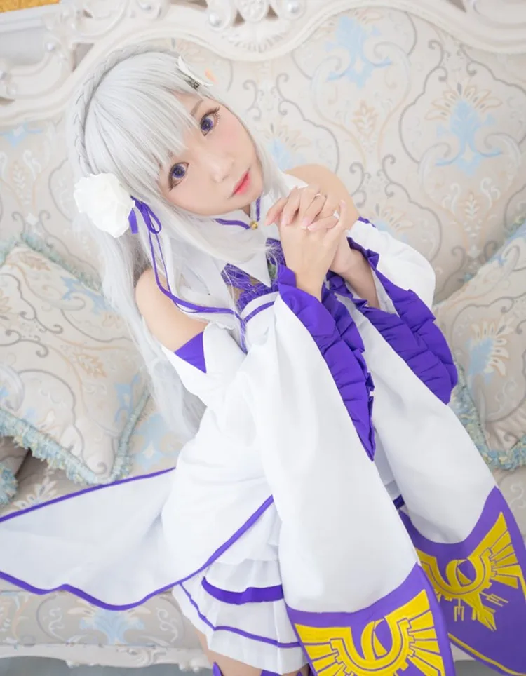 Аниме Re Life in a different world от zero Emilia; костюмы для косплея; платье Emilia; комплект костюмов для косплея