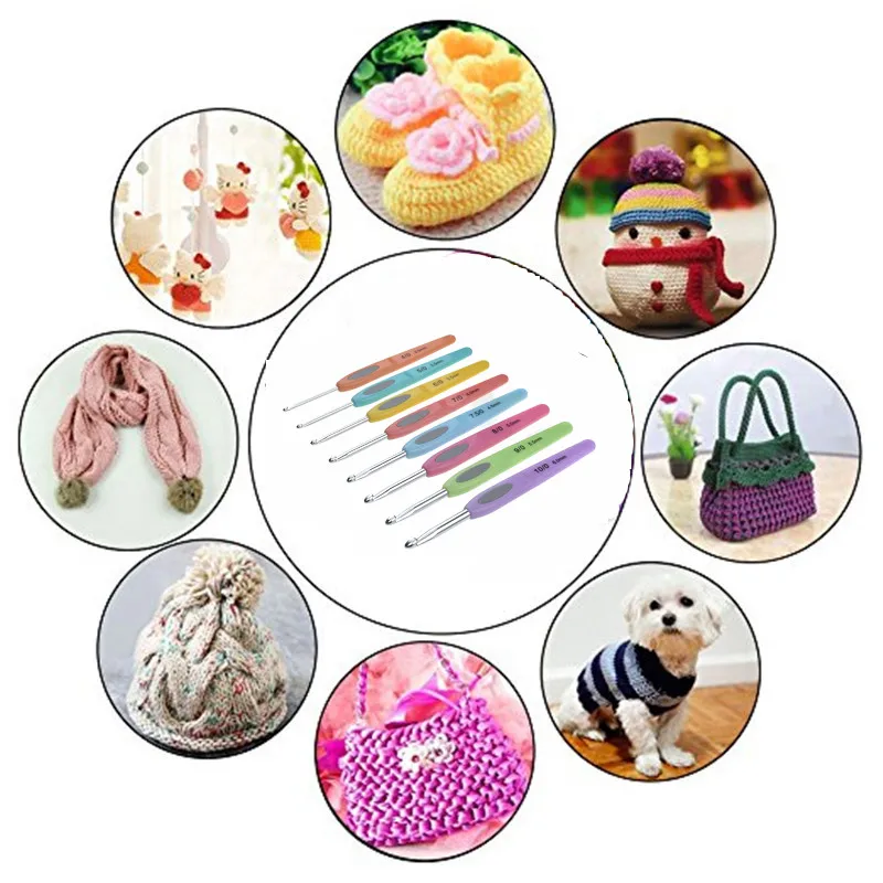 KOKNIT 8pcsset Crochet Hooks Plastic Handle Aluminum Crochet Needles 2.5mm-6.0mm Yarn Weave Knitting Needles DIY Craft Tools (9)