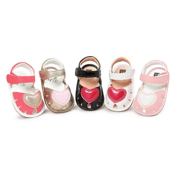 

New Summer Heart Princess baby sandals Cute PU leather Baby moccasins hard sole child Summer girls Sneakers shoes 0-18 M