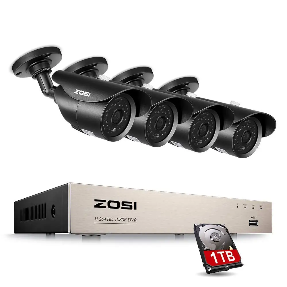 Ceny ZOSI 4CH system cctv 1080p DVR 4 sztuk 2.0MP IR odporne na warunki atmosferyczne wideo na zewnątrz nadzoru system kamer do monitoringu domu 4CH zestaw DVR