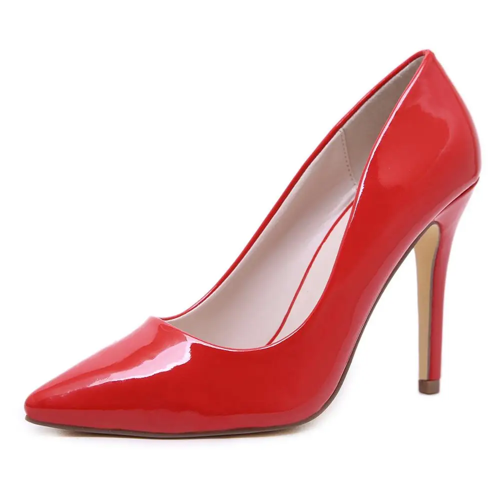 Rumbidzo/женские туфли-лодочки большого размера; коллекция года; пикантные вечерние туфли на высоком каблуке с острым носком; женские свадебные офисные туфли-лодочки; цвет красный, зеленый; zapato mujer - Цвет: red 1