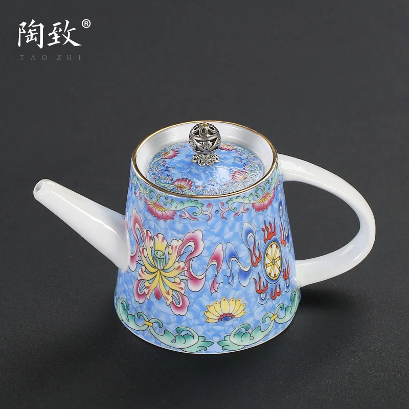 

Tao Zhi Jingdezhen Ceramic Enamel Coloured Teapot Hand-painted Golden Grilled Flower Kungfu Teaware Single Tea Maker Household