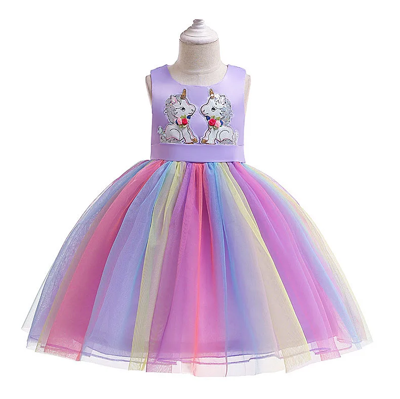 

6270 Unicorn Sequins Embroidery Princess Costume Tutu Baby Girl Dress Wedding Party Kid Dress For Girls Summer baby girl clothes