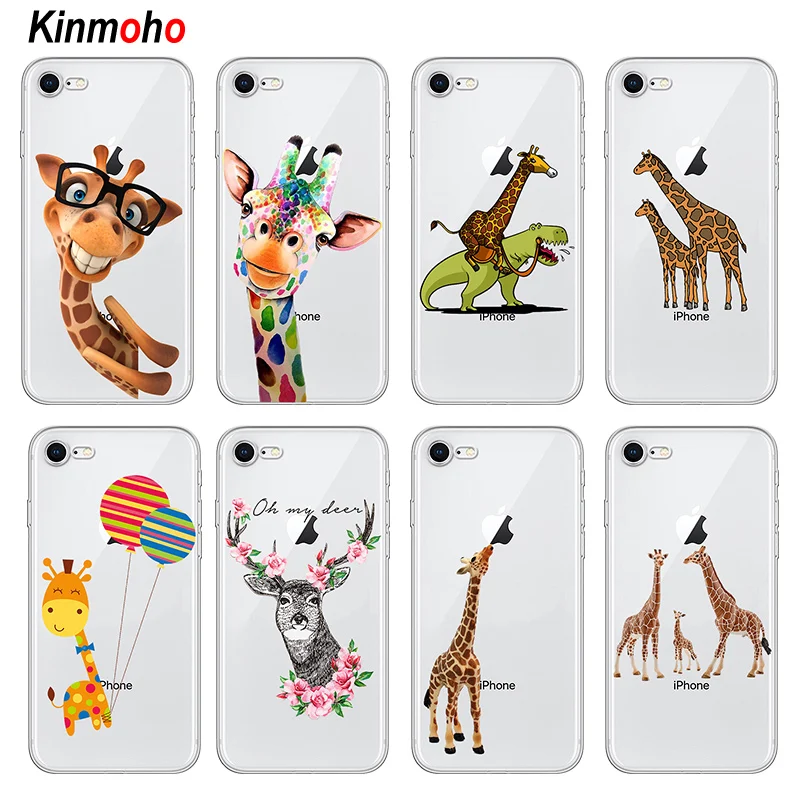 

Cute Dinosaur Giraffe Deer Transparent Soft Silicon Phone Case Cover For iPhone 7 8 6 6S Plus X XR XS Max 5 5s SE Fundas Coque