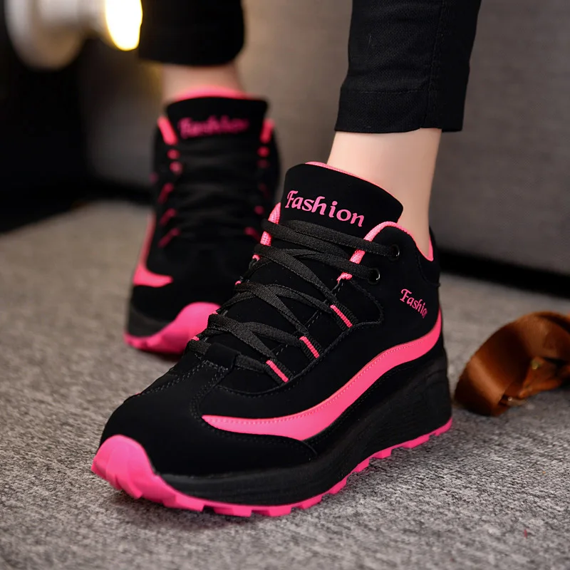 Women Winter Sneakers Sports Running Shoes Comfortable Leather Barefoot Shoes Height Increasing Outdoor Walking Ladies Shoes New