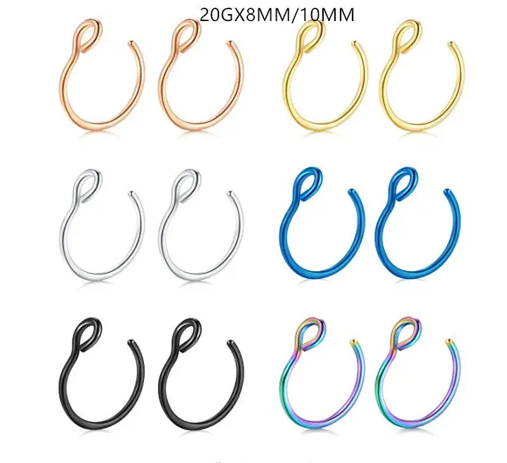 

Lot50pcs Новое хирургическое стальное кольцо в нос 316L без пирсинга, искусственное крошечное кольцо для носа и губ, пирсинг, ювелирные изделия 20 г