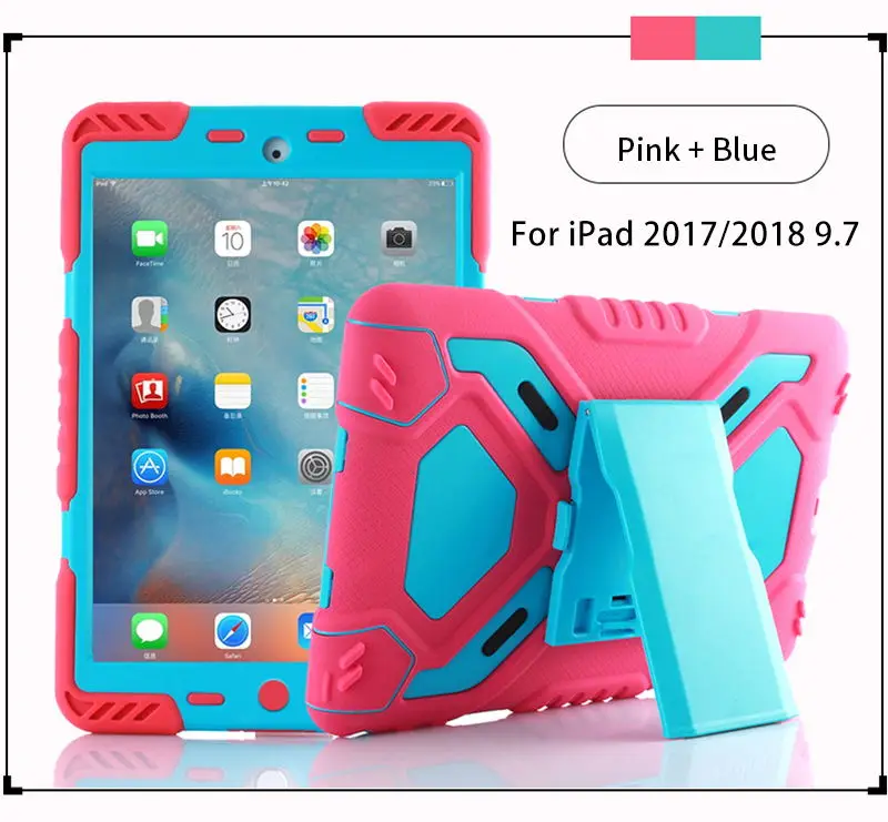 Противоударный сверхпрочный чехол для нового iPad Pro 9,7 детский безопасный Чехол-подставка для iPad Air 1 2 силиконовый чехол оболочка - Цвет: For 2017 2018 Rose