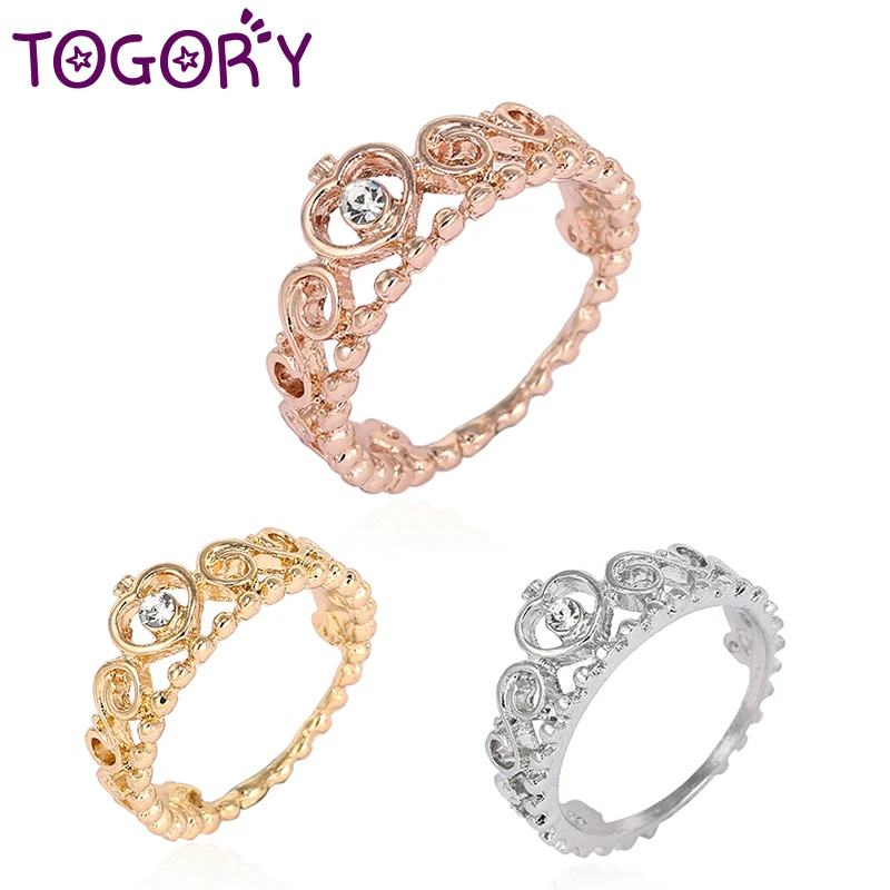 

TOGORY Dropshipping Silver Color My Princess Queen Crown Engagement Fine Ring with Clear CZ For Women Wife Wedding Jewelry