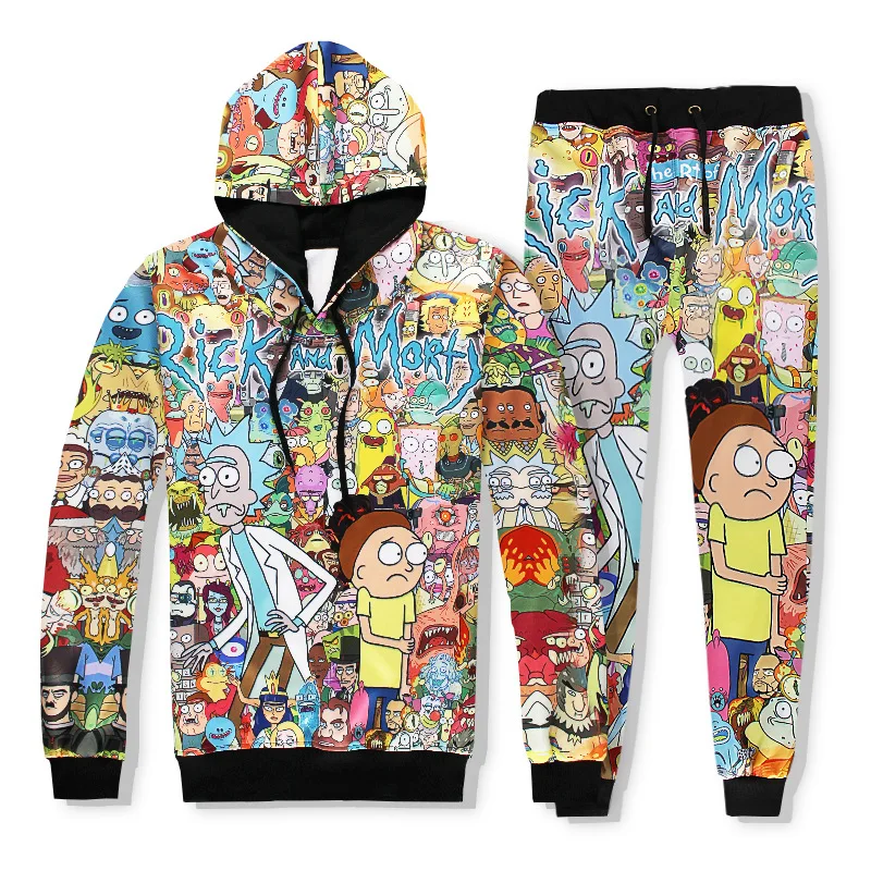 

2 Piece Set Men Casual Tracksuits 3D Print Rick and Morty Fashion Hoodies Hooded+Pants Sweatshirt Track Suit S-XXL