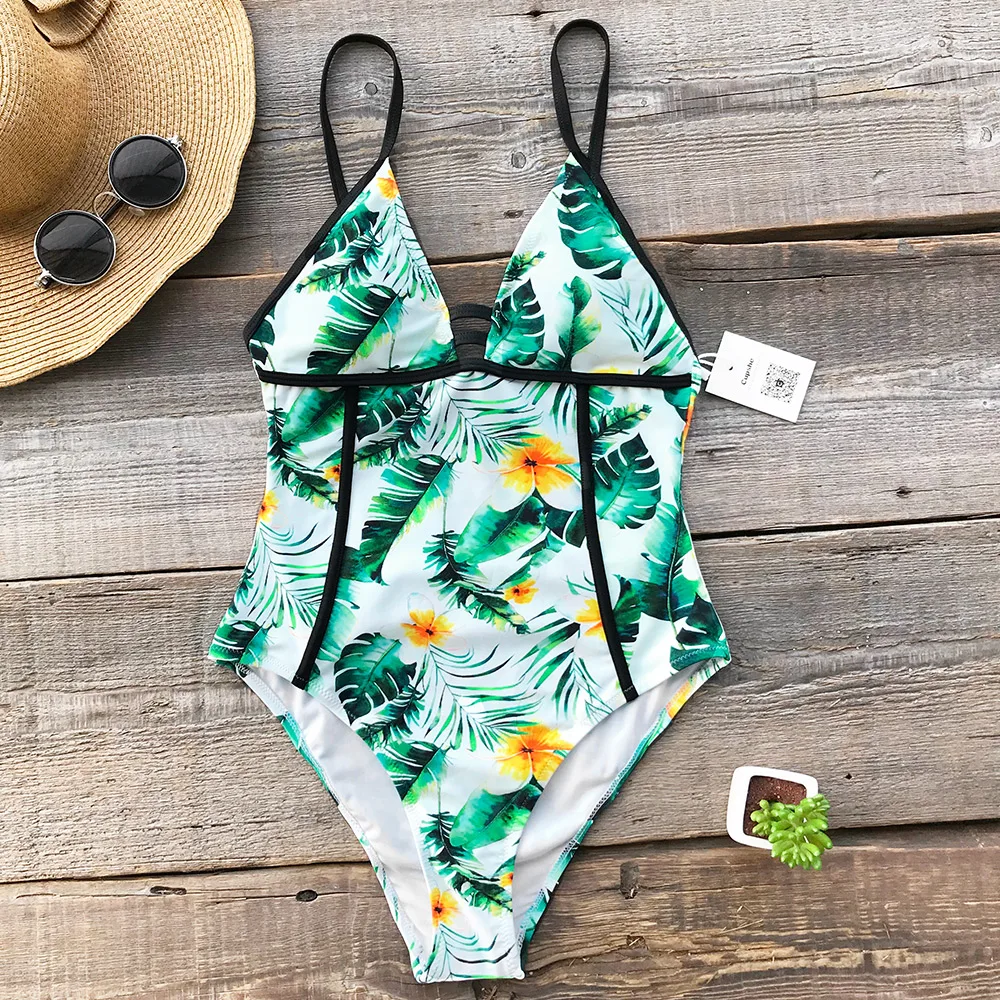 

CUPSHE Lush Live Print One-piece Swimsuit Push Up Bathing Suit Swimwear Brazilian Biquini Monokini Maillot De Bain
