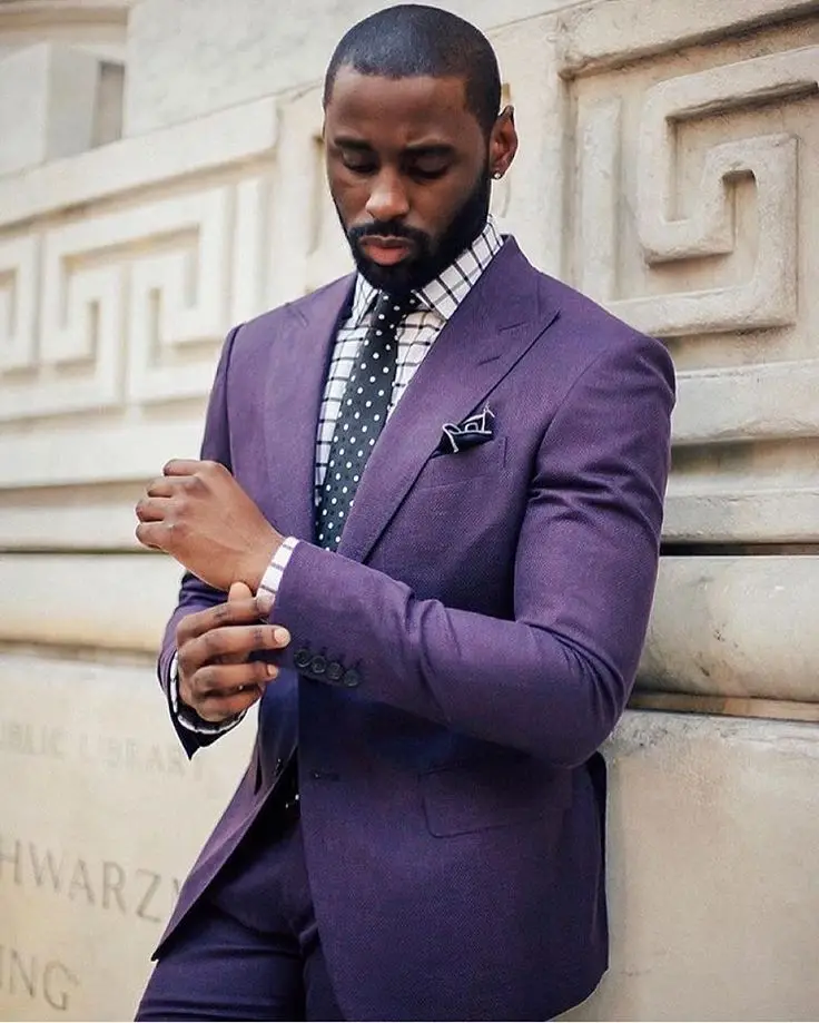 2017 Latest Coat Pant Designs Purple Formal Men Suits Set Prom Marriage