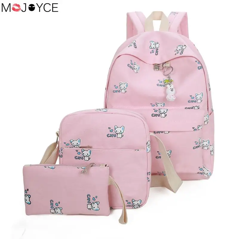 

3Pcs/Sets Women Backpacks Cartoon Rabbit Printing School Backpack Canvas Schoolbags for Teenage Cute Girls sac a dos