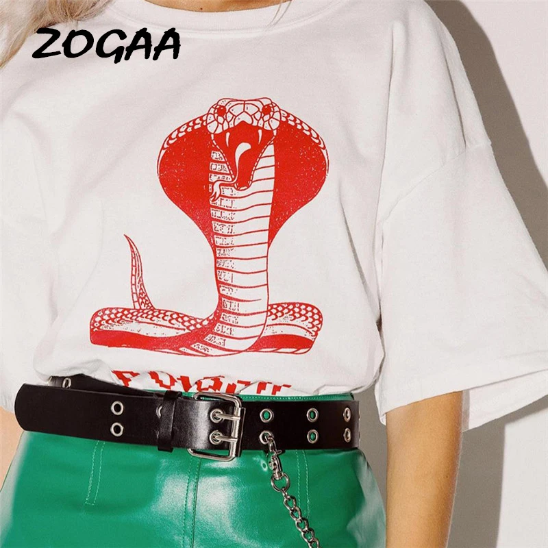 Cobra Print Women T-shirts Streetwear Hip Hop Top Tees Brand Cloth Summer New Arrival Short Sleeve O-neck Female Tee Shirts | Женская