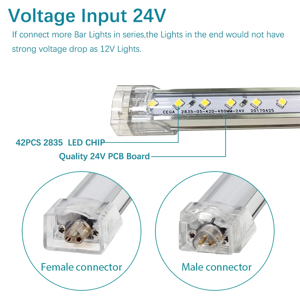 2 шт. ультра тонкий 50 см 24 В светодиодный барный светильник бесшовное соединение высокой яркости 42 светодиодный s SMD 2835 Жесткая светодиодная лента кухонный шкаф светильник