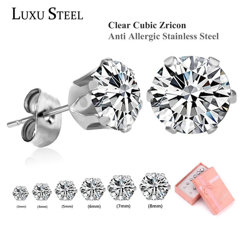 : LUXUSTEEL Круглый/квадрат кубического циркония 6 пар/кор. серьги набор красочный