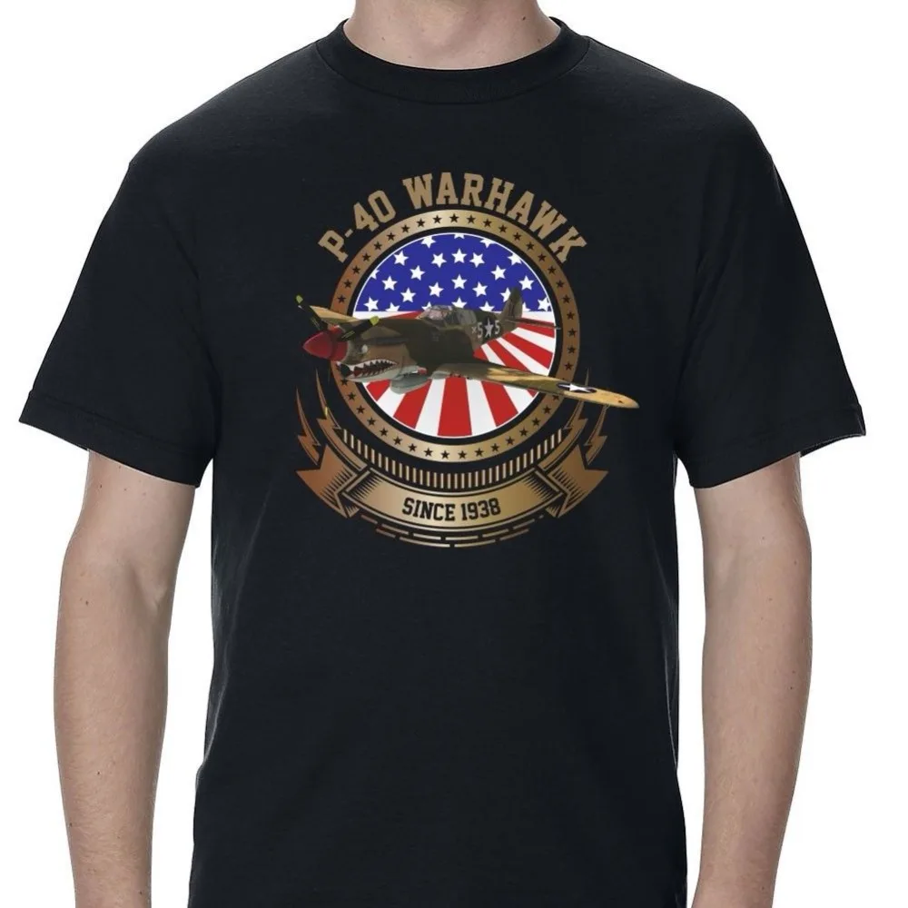 Hot Summer Clothing Cotton Men T-Shirt High Quality World War 2 Usa P-40 Star And Stripes Warhawk Men's Tops Tee shirt