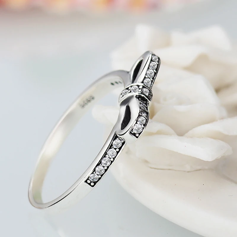 New arrival Silver Color Personality Bowknot Stackable Brand Ring Micro Pave CZ for Women Wedding Jewelry Gift