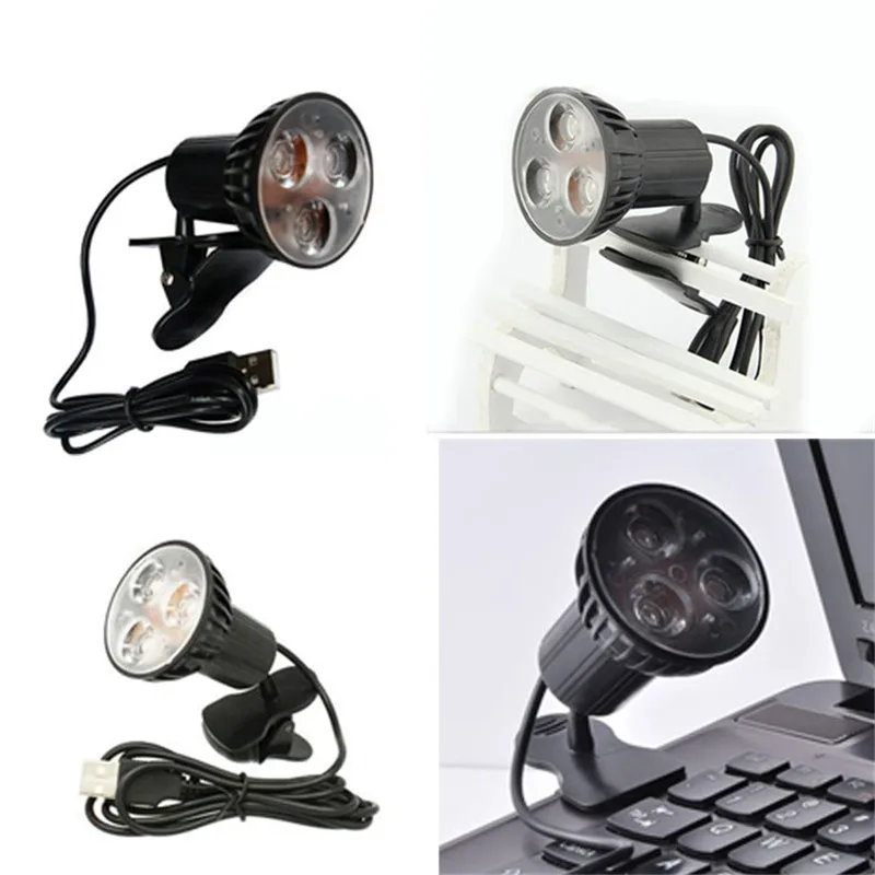 Clearance USB 3-LED Clip-on Table Desk Reading Light Lamp Bulb For Laptop Computer Outdoor Sport Portable bikes Hiking Light Black P# 5