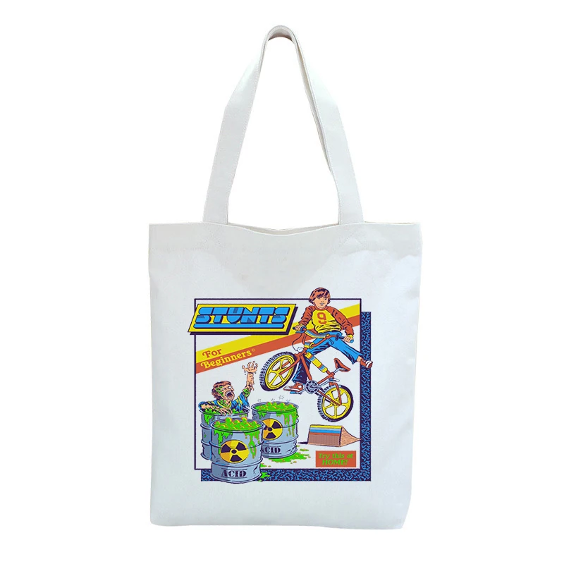 

New ECO Stunts For Beginners Canvas Tote Bag Women Fashion Print Vintage Harajuku Shoulder Bag Students Fun Summer Ulzzang Bag