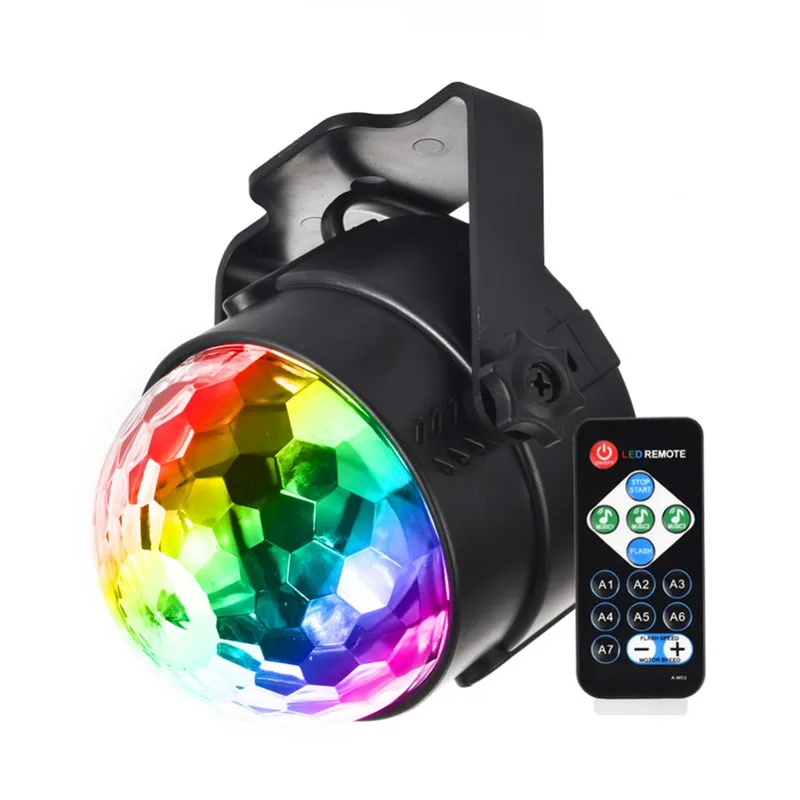 

POTENCO 15 Keys Party Light Disco Ball Rotating Sound Activate Stage Light RGB 7 LED Bulbs Home Decoration Stage Lighting Effect