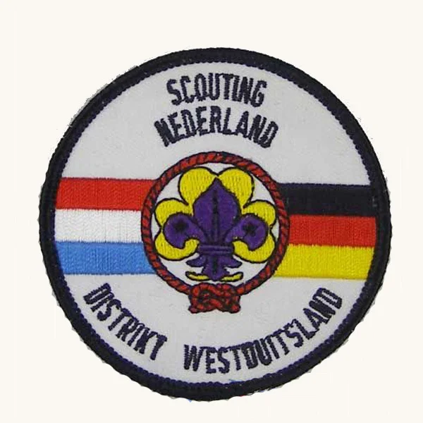 

Scouting Nederland Embroidery Patches Embroidered Garment Tag Cloth Product Labels Merrow Border&PVC Backing Customized MOQ50pcs