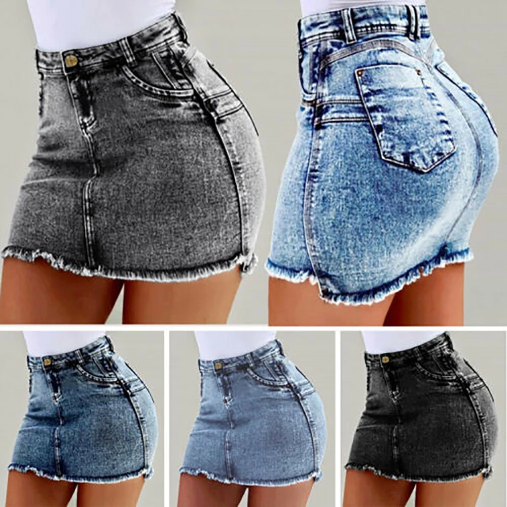 Wenyujh, женская джинсовая юбка с потертостями со средней талией, сексуальная джинсовая мини-юбка, Женская юбка А-силуэта с карманами, модная повседневная юбка для девочек