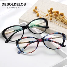 Дизайнер женские цветочные оптические очки оправа винтажные Цветочные кошачий глаз оправа прозрачные линзы очки черные красные очки