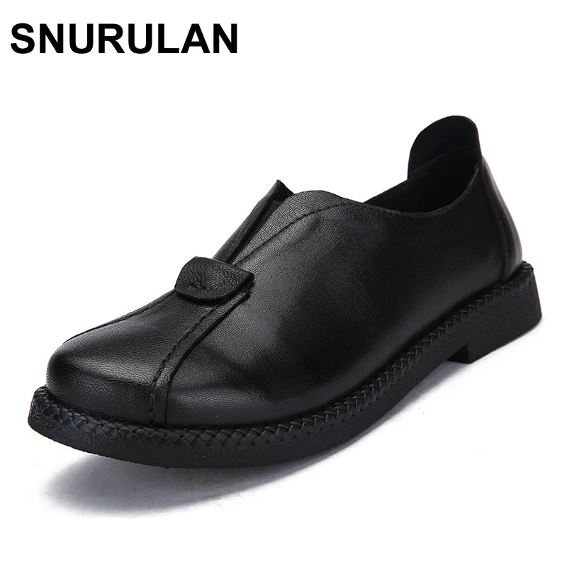 Prix SNURULAN Chaussures À La Main Véritable de 2017 Nouvelles Femmes En Cuir Laçage Plat Mère Chaussures Femme Mocassins Doux Simples Appartements Occasionnels Chaussures