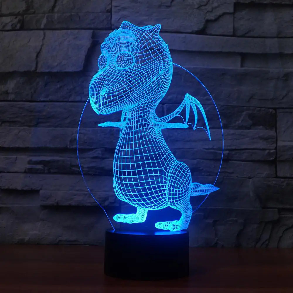 3D Милый ребенок дракон ночник светодиодный Спальня динозавров Настольный светильник 7 цветов Изменение USB для сна Освещение визуальный