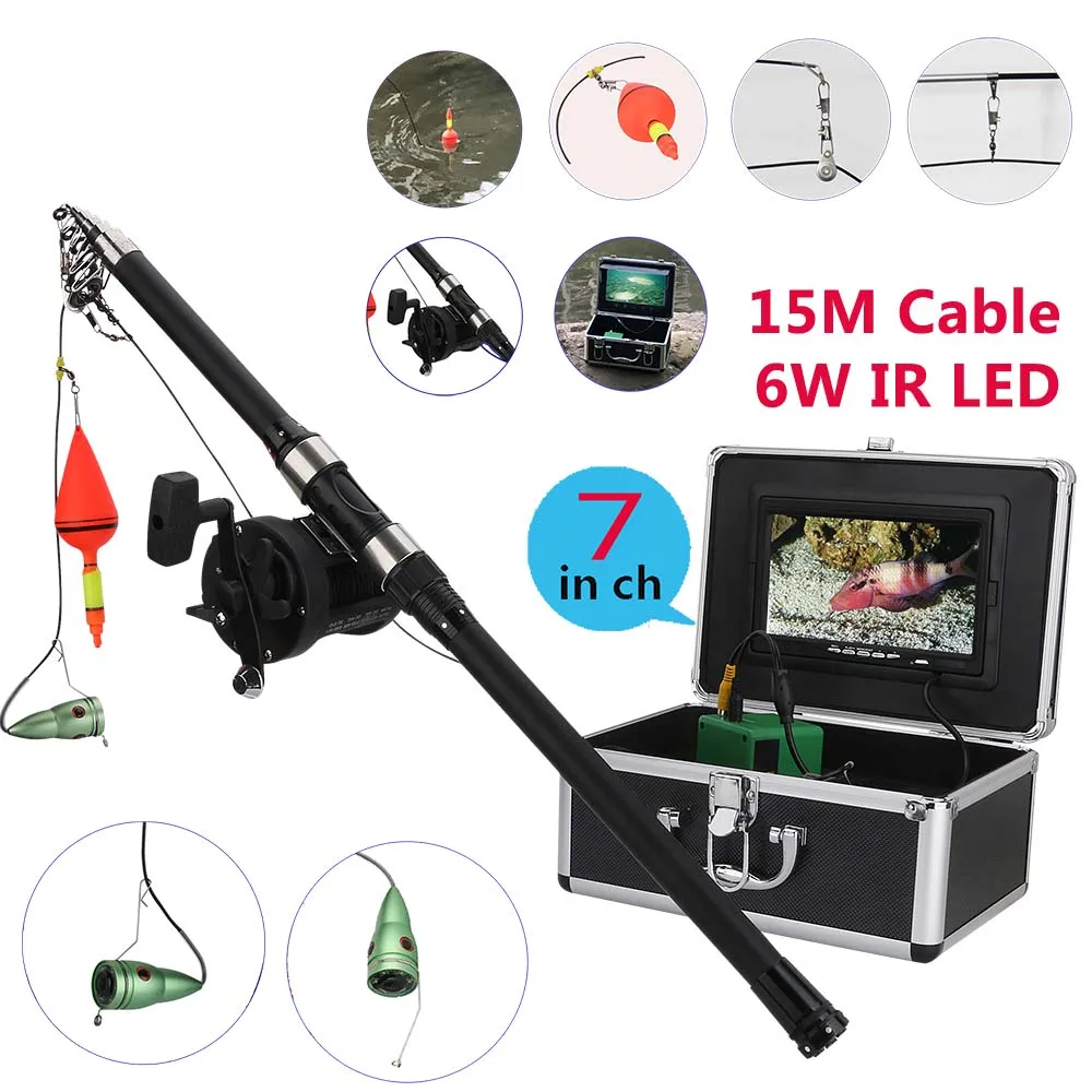 

Aluminum alloy Underwater Fishing Video Camera Kit 6W IR LED Lights with 7" Inch HD Color Monitor Sea wheel 15m Cable