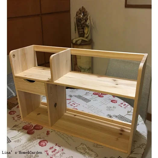 multiple use hand made solid desk wooden book shelf with a drawer