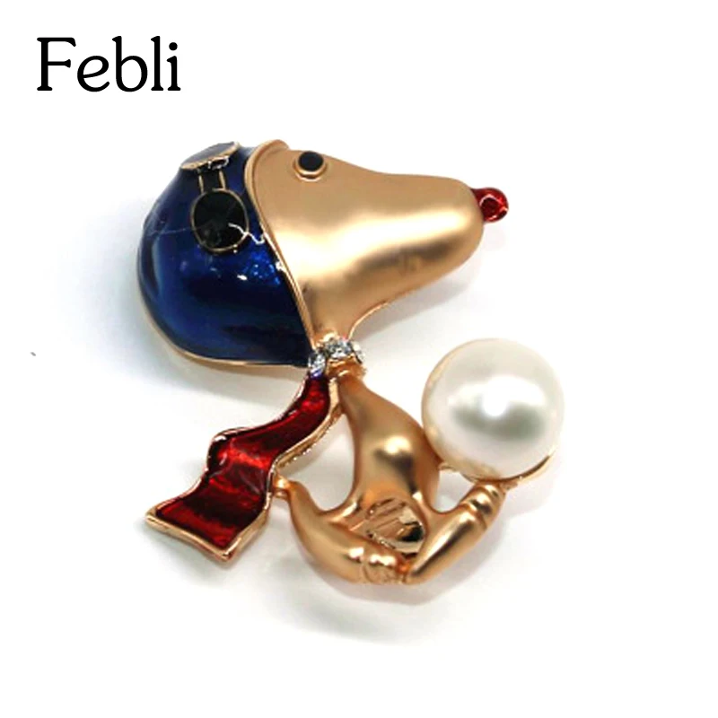 Febli Dog Shape Brooch Cartoon Loveliness Alloy Simulated Pearl Suitable For Man And Women|brooch cartoon|brooch pearlcartoon brooch |