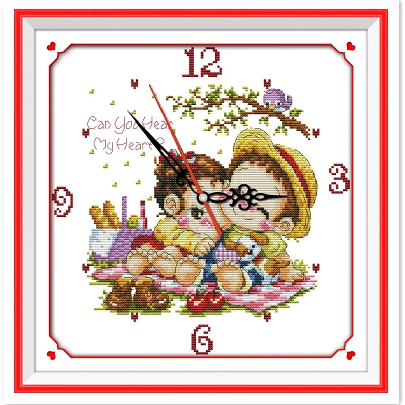 Heartbeat Clock Face Embroidery Cross Set Chinese Counted Stitch Pattern Painting DMC Fabric Home Decoration | Дом и сад