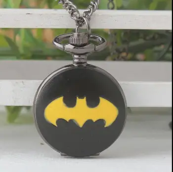 

Vintage black batman Flip Roman numerals quartz children students pendant Necklace pocket watches