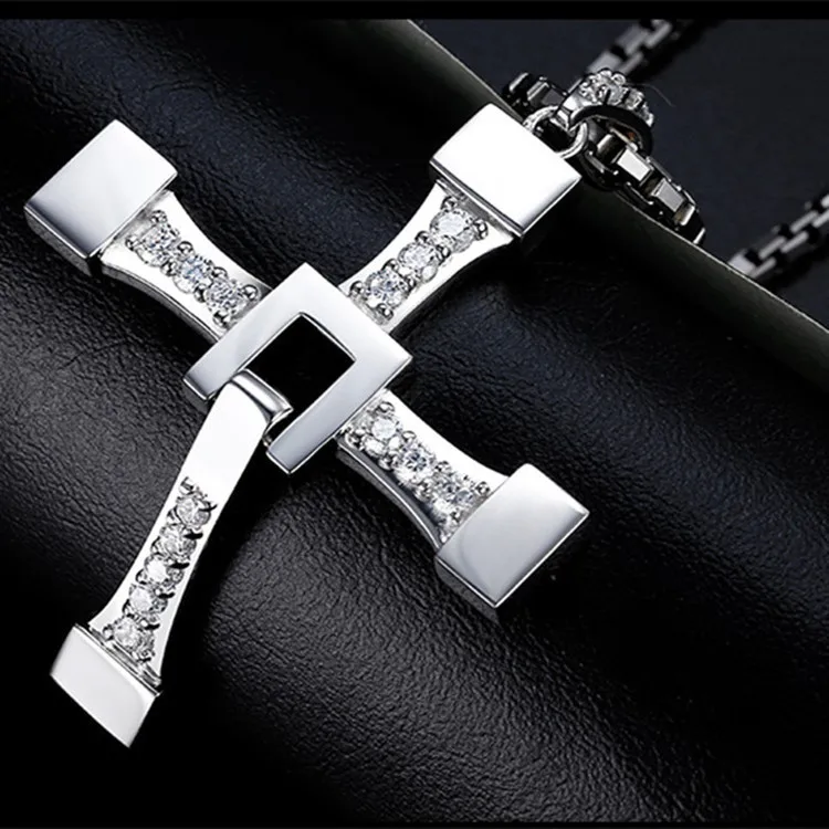 

(12 pcs/lot) Mimeng Fast and Furious 8 Cross Necklace Stainless Steel Necklace for Men Dominic Toretto Cross Pendant Necklace