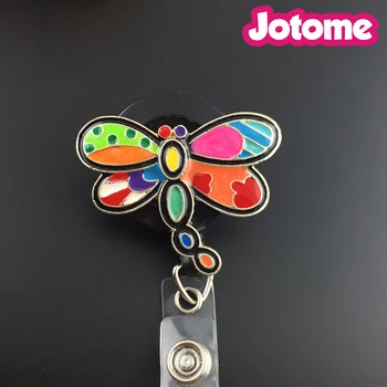 

Fashion Hot Selling colorful enamel dragonfly Retractable Crystal Badge Reels / ID Badge Reel Holder