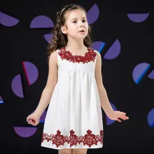 2016 Enfants Princesse Robes Sans Manches Imprimer Robe Encolure Ronde D’été Filles Robes Pour la Partie Enfants De Noël 2-8 Ans