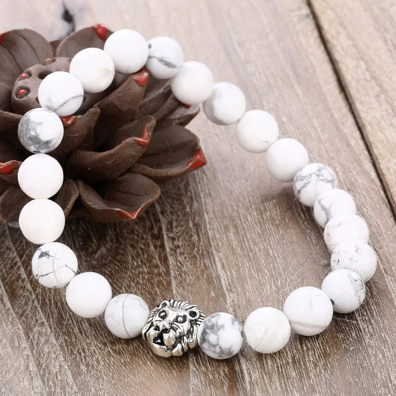 8mm Natural Stone Bracelet Homme Alloy Animal Beads Bracelet & Bangle Personality Jewelry BFF_02